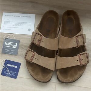 Birkenstock Arizona Double Strap Sandals in Tobacco Brown Leather